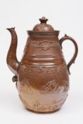 A salt glazed stone ware coffee pot of l