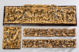 A Chinese carved giltwood frieze panel: