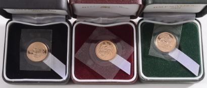 Royal Mint, three Elizabeth II gold proo
