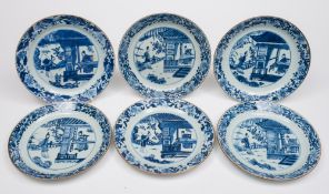 A set of six Chinese blue and white dish