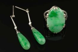 A pair of jade drop earrings together wi