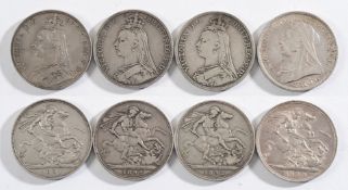 Four Victorian crowns: 1891, 1892, 1892,