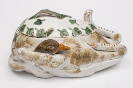 An unusual pearlware goose tureen and co