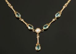An aquamarine, diamond and cultured pear