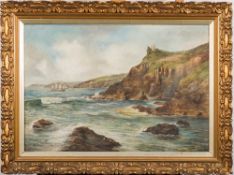 Reuben Chappell [1870-1940]-
Cornish coastal scene:-
signed and dated '08
oil on canvas
45 x 65cm.