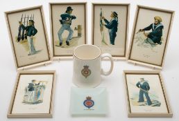 A set of six framed menu covers 'Rig of the Day', after David Cob for HRY Britannia,