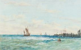 Richmond W Markes [19/20th Century]-
Shipping off a harbour:-
signed with initials
watercolour
21.