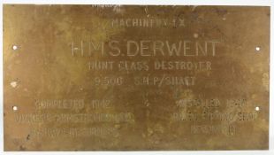 A bronze Royal Navy builder's plate for the Hunt -Class destroyer L83  HMS Derwent:,