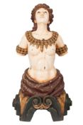 A 20th century half length figurehead of Boudicca:, painted face with gold band to hair,