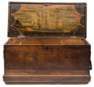 A 19th century American teak and hand decorated sailor's sea chest:,  of tapering form,