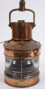A WWII period copper and brass masthead lamp:, by Birmingham Engineering Company Ltd,
