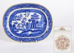 An Allen Line blue and white Willow pattern dish by Ashworth Brothers, Staffordshire:,