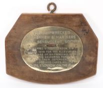 A brass plate for  'The Shipwrecked Fishermen and Mariners Royal Benevolent Society':,