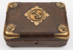 A 19th century continental Naval leather and brass case:,
