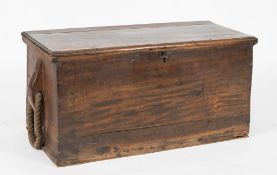 A 19th century teak seaman's chest:,of typical form, the interior fitted with a candle box,