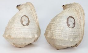 A pair of 19th century cameo carved conch shells with portraits of Napoleon and Wellington:,