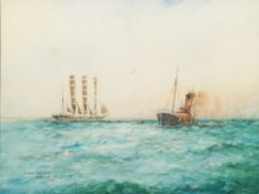 William Minshall Birchall [1884-1941]-
A Modern Four-Master:-
signed and inscribed
watercolour
26 x