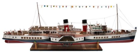 A scale model of the PS Waverley:, in LNER livery, scored decks , wheel house with telegraphs,