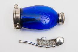A Victorian silver bosun's whistle, maker's mark worn, Birmingham, 1886: inscribed, 9.