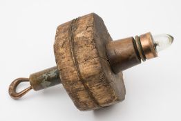 A  cork and brass buoy light:, of typical form, 34cm long.