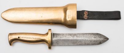 A cast bronze and steel diver's knife by C E Heinke & Co Ltd, London:,
