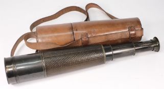 A leather cased three draw telescope by Hammersley, London:,