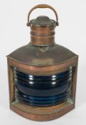 A ship's copper starboard lantern: of typical form, with original burner, unnamed, 46cm.