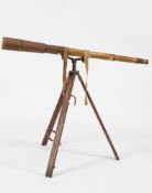 A lacquered brass five draw telescope and stand:, unsigned,