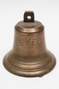 The ship's bell from the SS Kent together with the ship's helm by MacTaggart, Scott & Co Ltd,