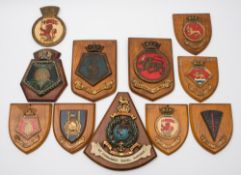 A collection of ten various wardroom plaques:, including HMS Iron Duke, HMS Jamaica,