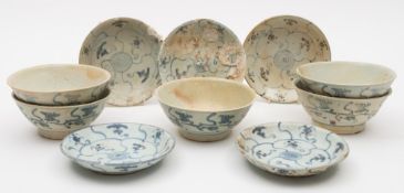 Tek Sing Cargo - five Chinese porcelain bowls and five stands: of circular form the  exterior