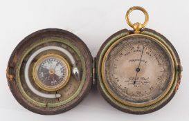 A 19th century gilt brass compensated pocket barometer by Elliott Brothers, London:,