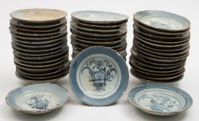 Tek Sing Cargo -fifty Chinese porcelain dishes: of circular form painted with a ribbon bound basket