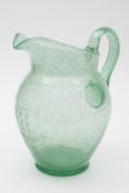 A late 19th century soda glass jug with copper wheel engraved ship decoration:, 31cm high.