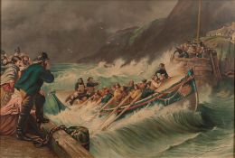 A of early 20th century prints, 'Off to the rescue' and 'Return of the Lifeboat':,