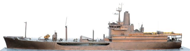 A 1/50th scale copper waterline model of the Royal Navy Rover Class small fleet tanker RFA Grey