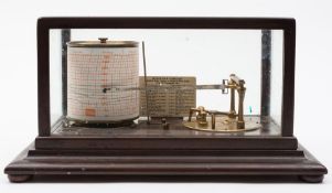 A mahogany cased lacquered brass ' Cyclo-Stormograph' barograph by Gibson & Co, Dublin:,