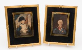 A pair of 19th century Baxter-style prints of Napoleon and Wellington: both within gilt decorated