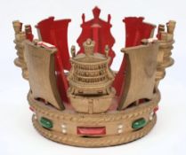 An Admiralty pattern cast aluminium crown:, painted in colours on a gold ground, 18cm high,