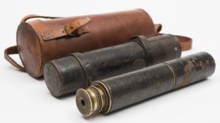 A 19th century leather and brass three draw telescope by A.