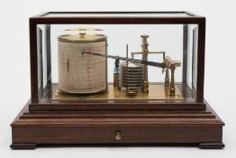 A mahogany cased barograph: unsigned, 8 day drum, 8-diaphragm barograph movement,