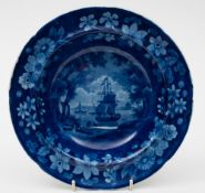 A nautical themed blue and white soup bowl by Enoch Wood, possibly for the American market:,