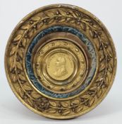 A 19th century circular gilt brass Nelson commemorative:, after Wyon, with bust portrait of Nelson ,