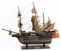 A wood block model of the Spanish galleon S Mateo:,