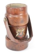 A  WWII period Royal Navy leather shot bucket: of traditional form with polychrome transfer