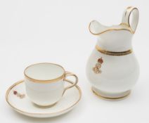 An Edward VII coffee can, saucer and jug by Royal Crown Derby, possibly from the Royal Yacht:,