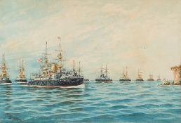 British School early 20th century-
A review of The Fleet:-
indistinctly signed and dated