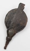 Of Royal George Interest - A carved oak snuff box and cover in the form of a miniature bellows:,