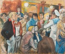 London School 20th Century:-
'Club Night', an interior with figures:-
oil on canvas
50.5 x 60.5cm.