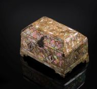 A rare Indian mother of pearl and stone casket: of rectangular form,